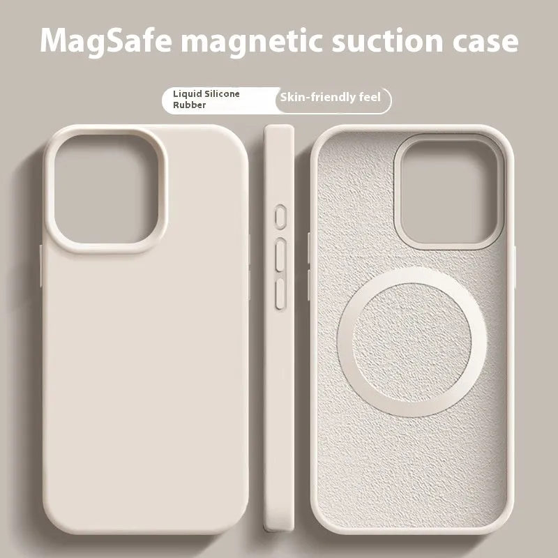 Magsafe liquid silicone phone case for Apple iPhone in solid colour with magnetic ring visible