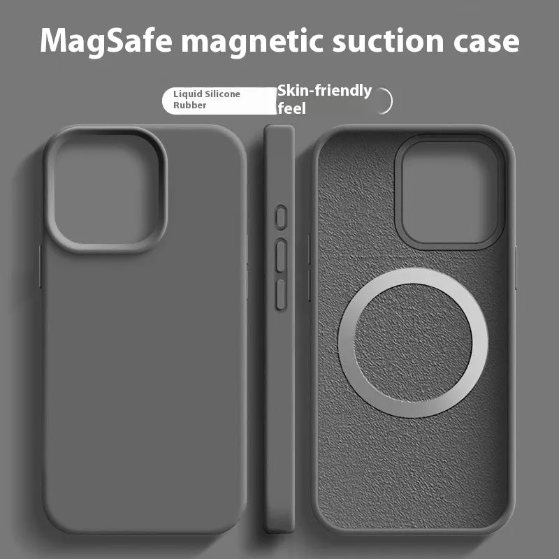 Magsafe liquid silicone phone case for Apple iPhone in solid colour with magnetic ring visible