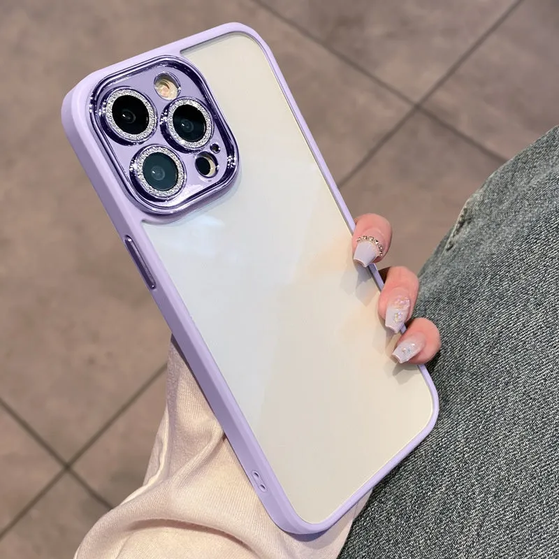 Electroplated glitter lens film full coverage phone case for iPhone, dark purple colour