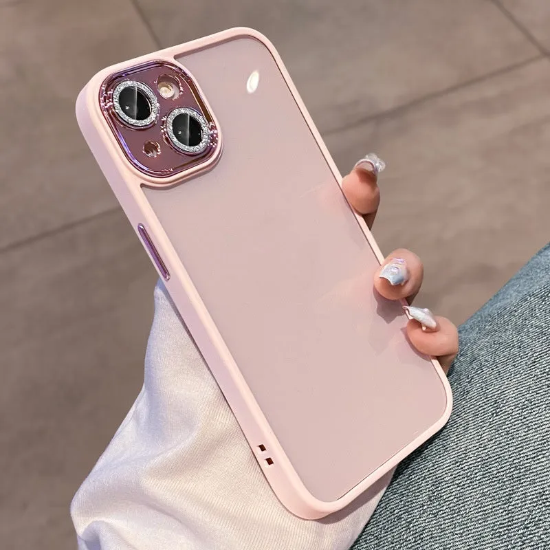Electroplated glitter lens film full coverage phone case for iPhone, dark purple colour