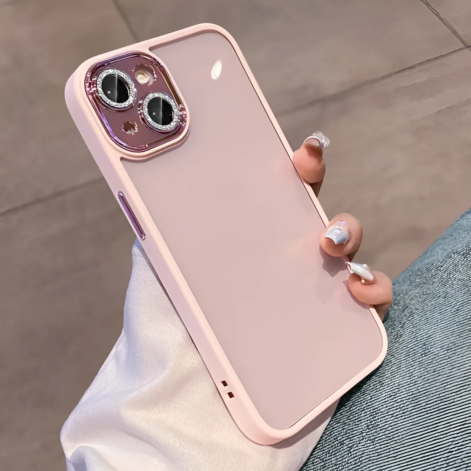 Electroplated glitter lens film full coverage phone case for iPhone, dark purple colour