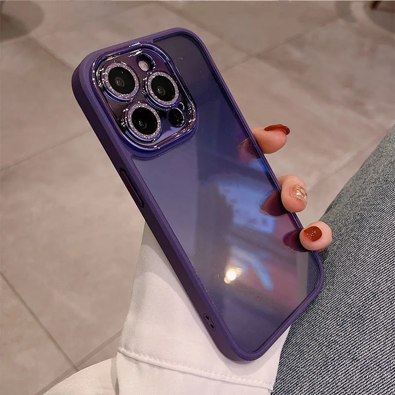 Electroplated glitter lens film full coverage phone case for iPhone, dark purple colour