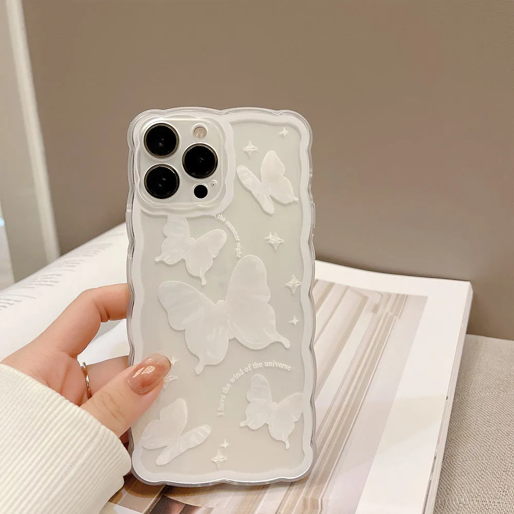 Transparent TPU phone case with painted white crystal butterfly for IPhone
