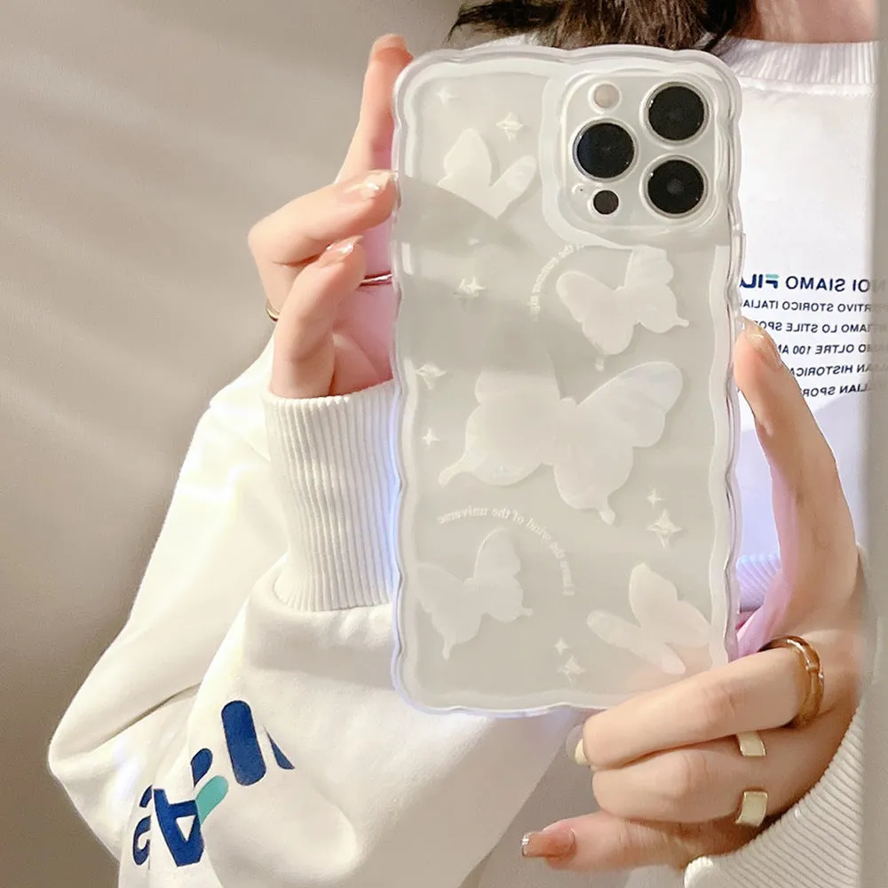 Transparent TPU phone case with painted white crystal butterfly for IPhone