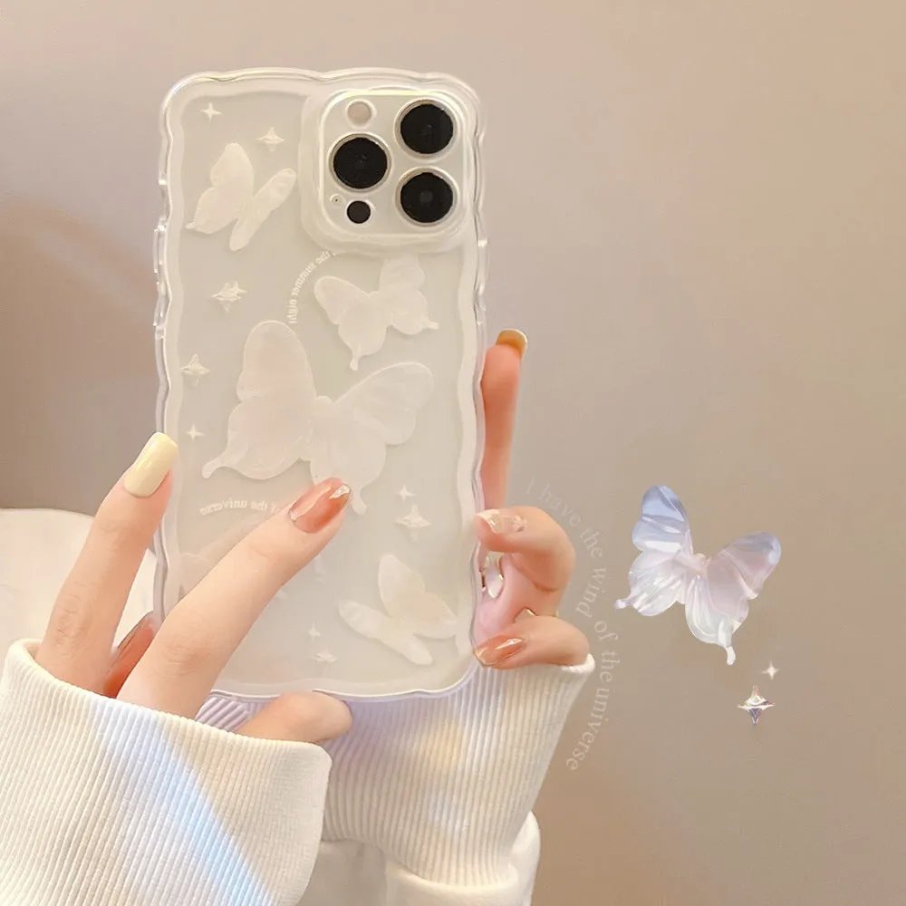 Transparent TPU phone case with painted white crystal butterfly for IPhone