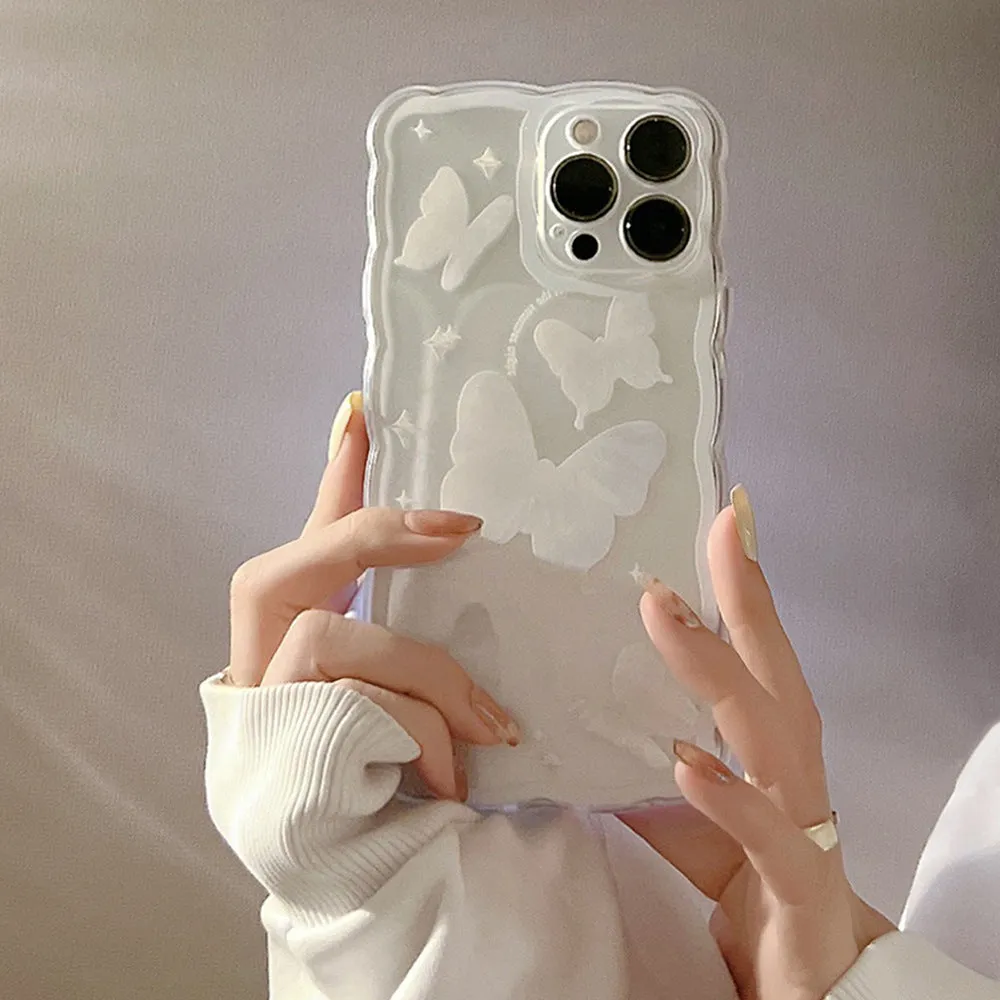 Transparent TPU phone case with painted white crystal butterfly for IPhone