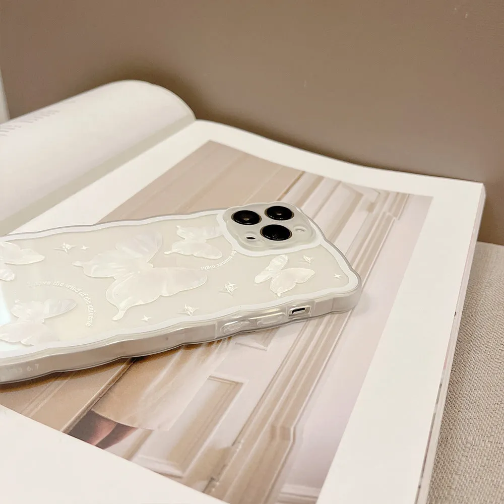 Transparent TPU phone case with painted white crystal butterfly for IPhone