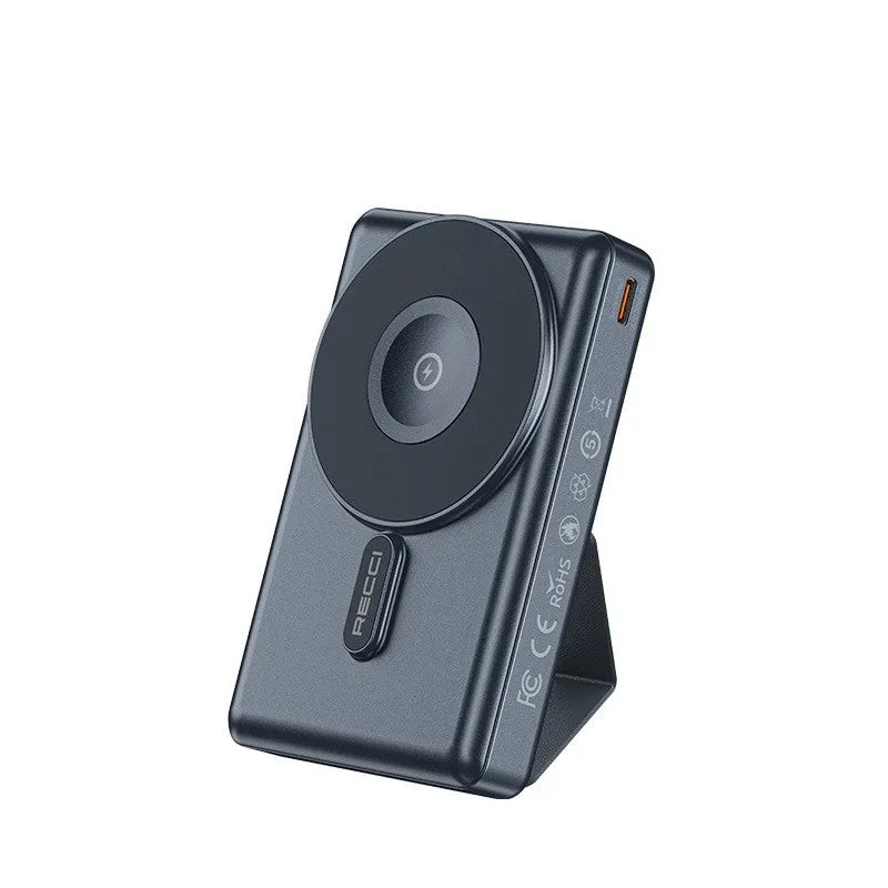 Magnetic wireless power bank 10000mAh plastic shell black colour compact size 102x66x24mm