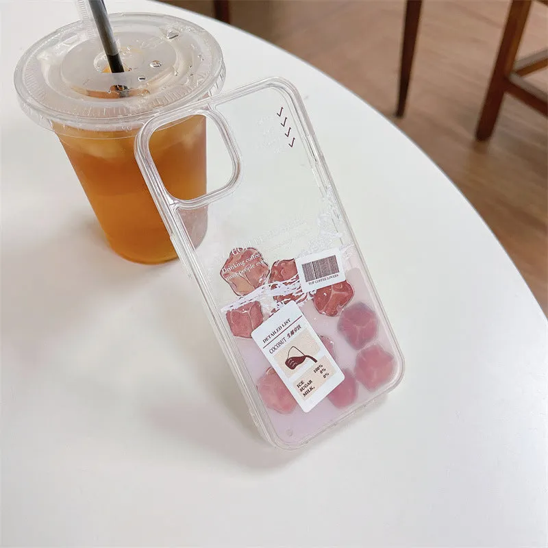 Creative flowing ice cube coffee phone case hard shell TPU back cover for Apple iPhone models