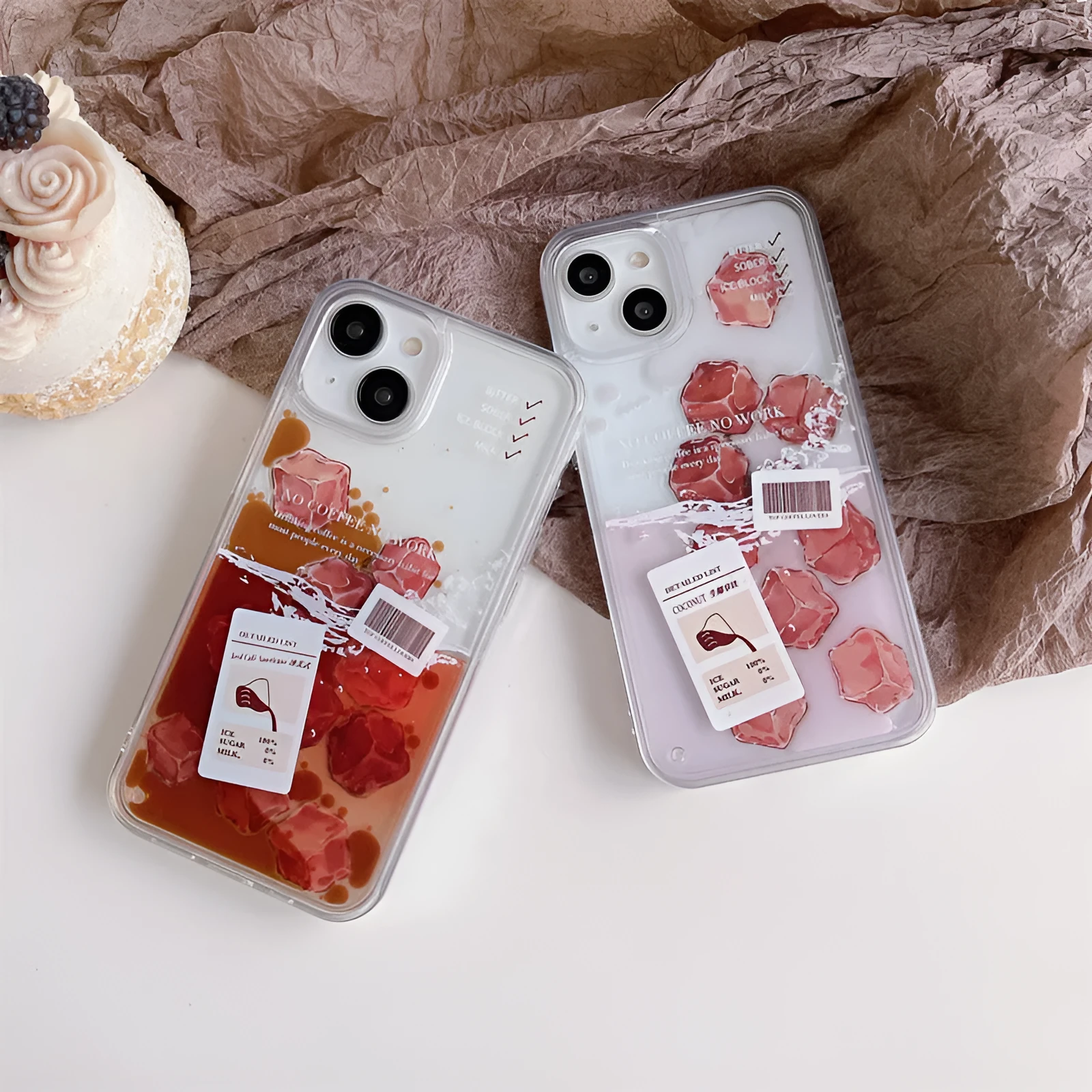 Creative flowing ice cube coffee phone case hard shell TPU back cover for Apple iPhone models