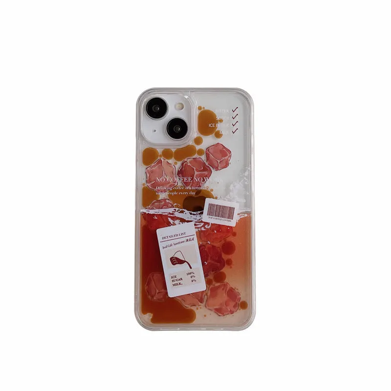 Creative flowing ice cube coffee phone case hard shell TPU back cover for Apple iPhone models