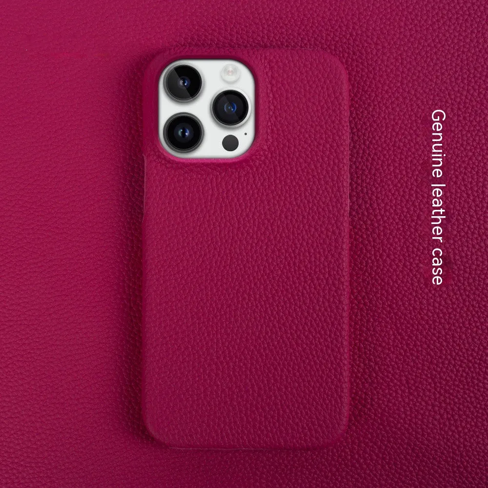 Handmade genuine leather drop-resistant half-pack phone case cover for iPhone 11-15 series in green colour
