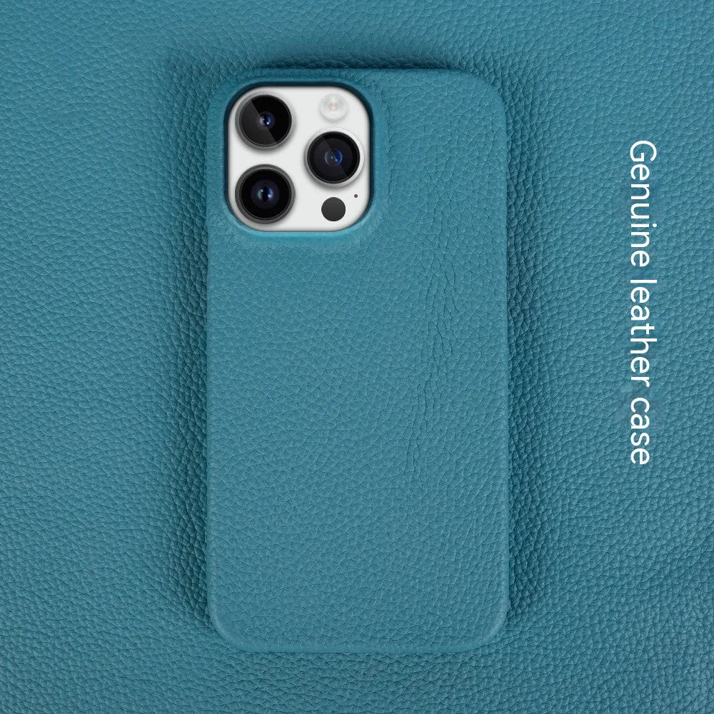 Handmade genuine leather drop-resistant half-pack phone case cover for iPhone 11-15 series in green colour