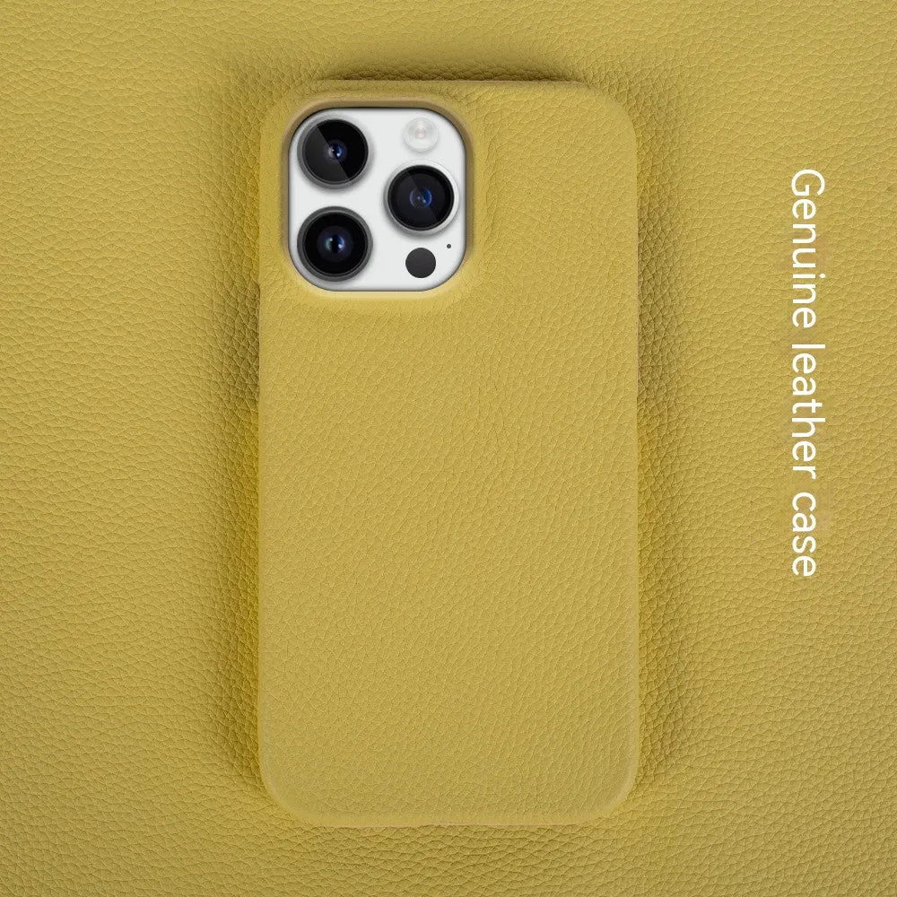 Handmade genuine leather drop-resistant half-pack phone case cover for iPhone 11-15 series in green colour