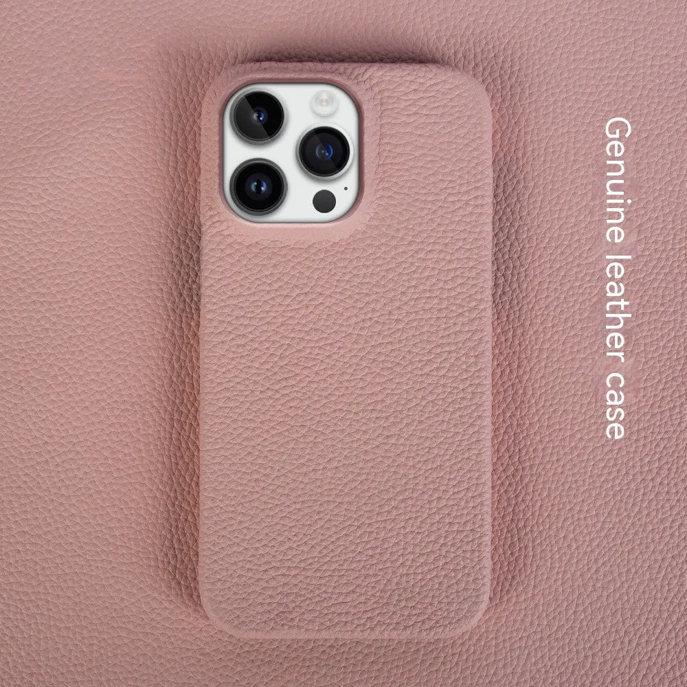 Handmade genuine leather drop-resistant half-pack phone case cover for iPhone 11-15 series in green colour