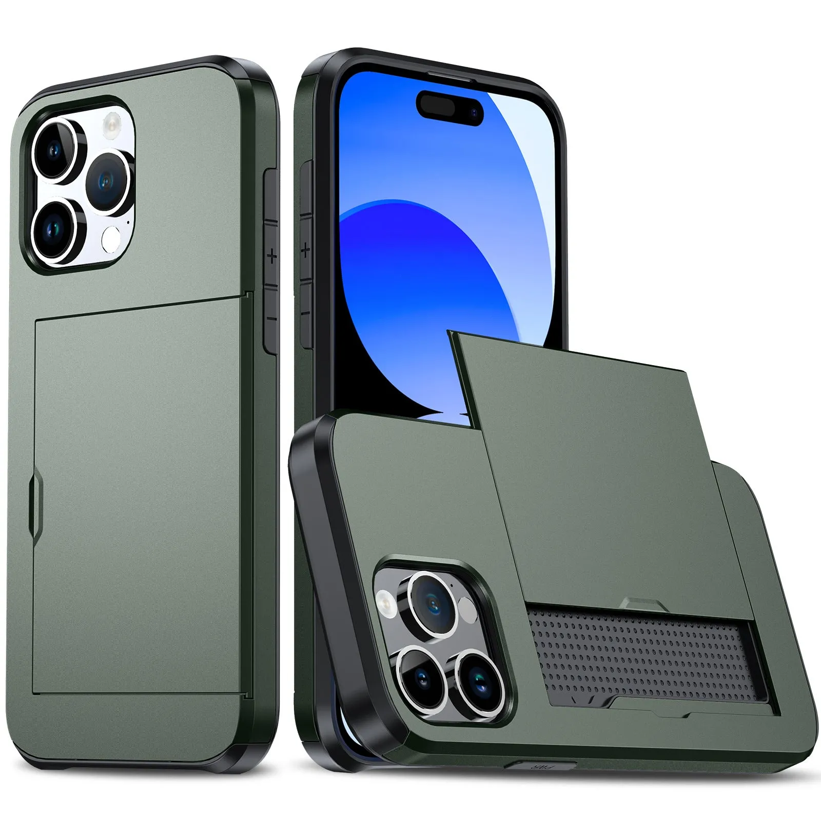 SGP card push slide TPU PC phone case for iPhone 15 Pro Max in navy blue with frosted finish and card slot