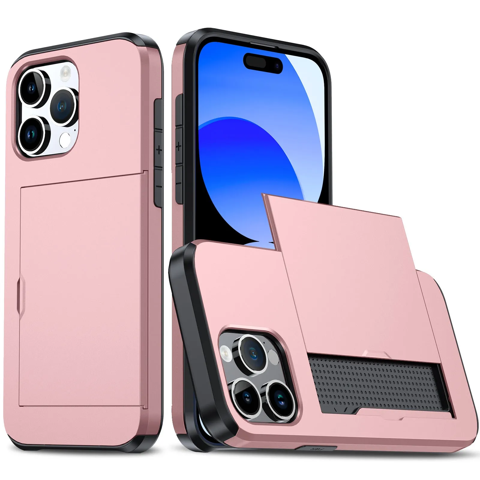 SGP card push slide TPU PC phone case for iPhone 15 Pro Max in navy blue with frosted finish and card slot