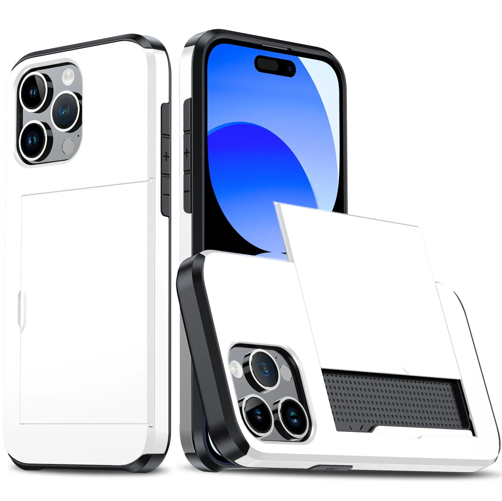 SGP card push slide TPU PC phone case for iPhone 15 Pro Max in navy blue with frosted finish and card slot