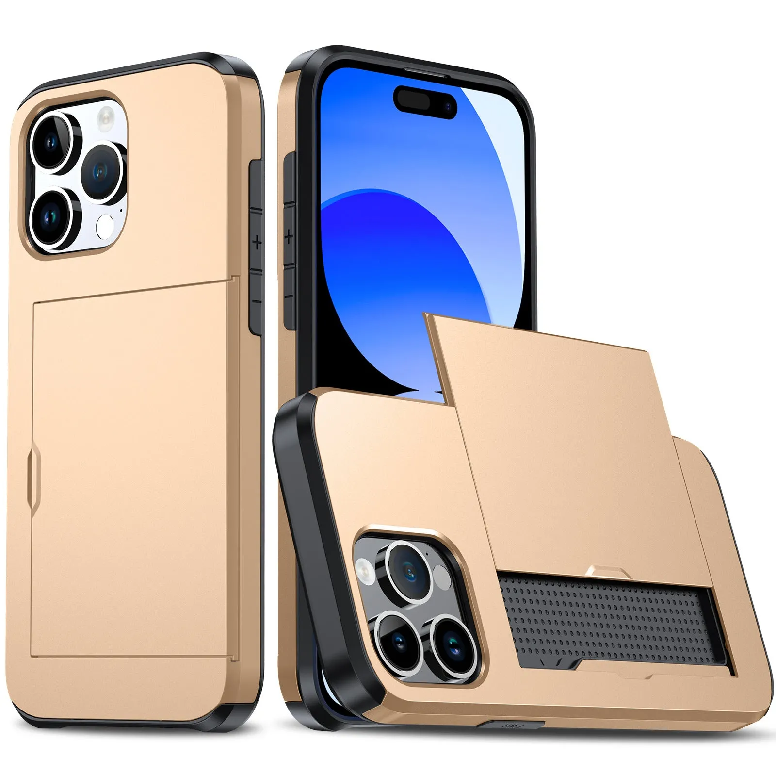 SGP card push slide TPU PC phone case for iPhone 15 Pro Max in navy blue with frosted finish and card slot
