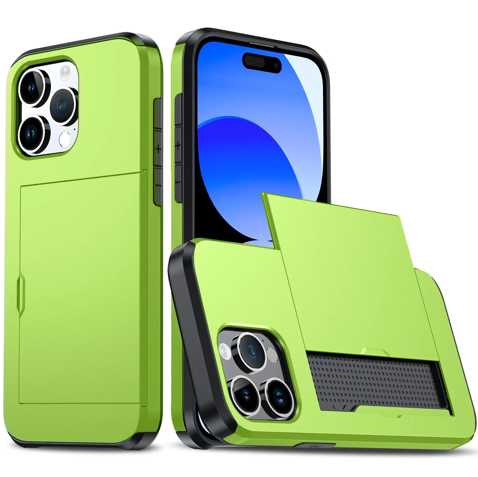 SGP card push slide TPU PC phone case for iPhone 15 Pro Max in navy blue with frosted finish and card slot