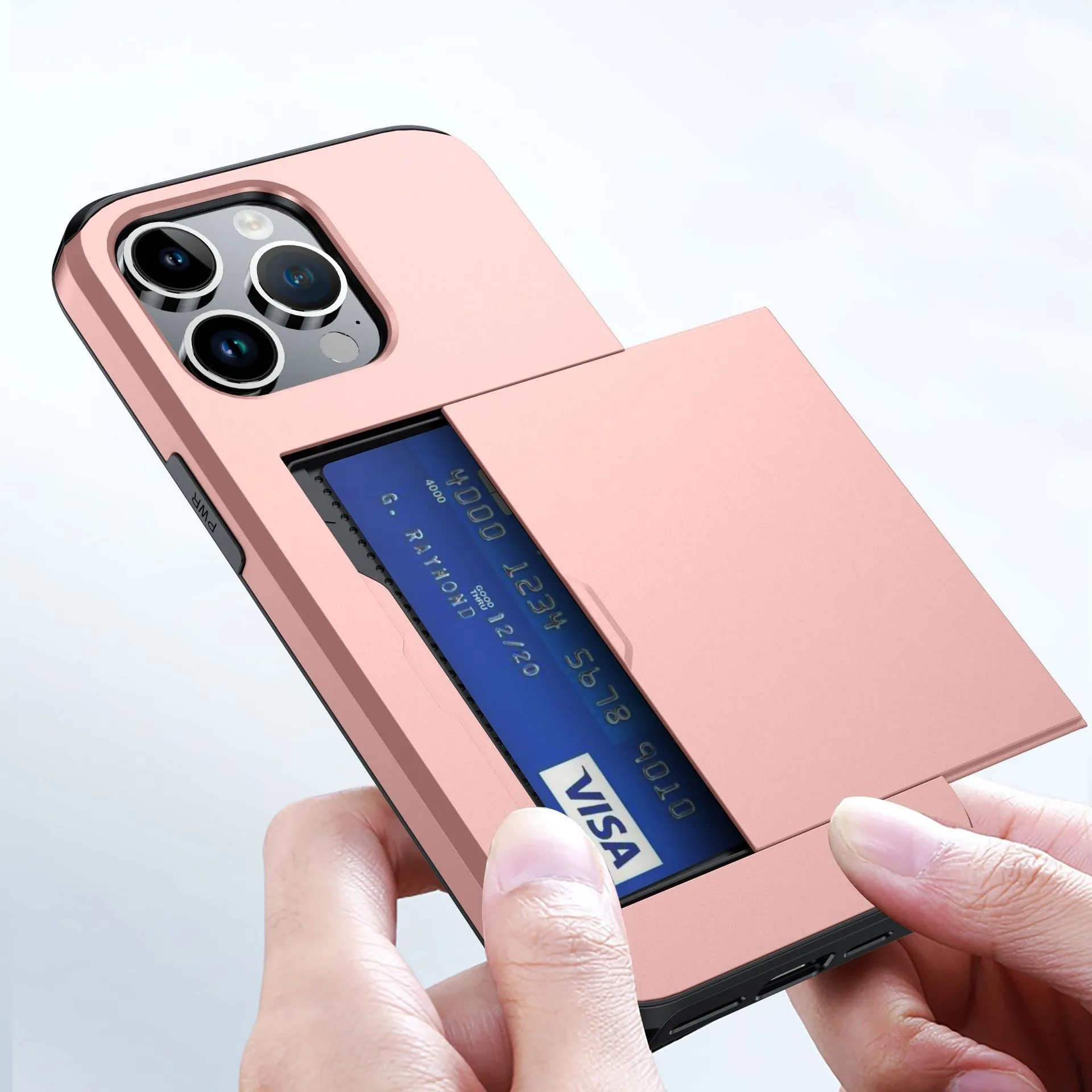 SGP card push slide TPU PC phone case for iPhone 15 Pro Max in navy blue with frosted finish and card slot
