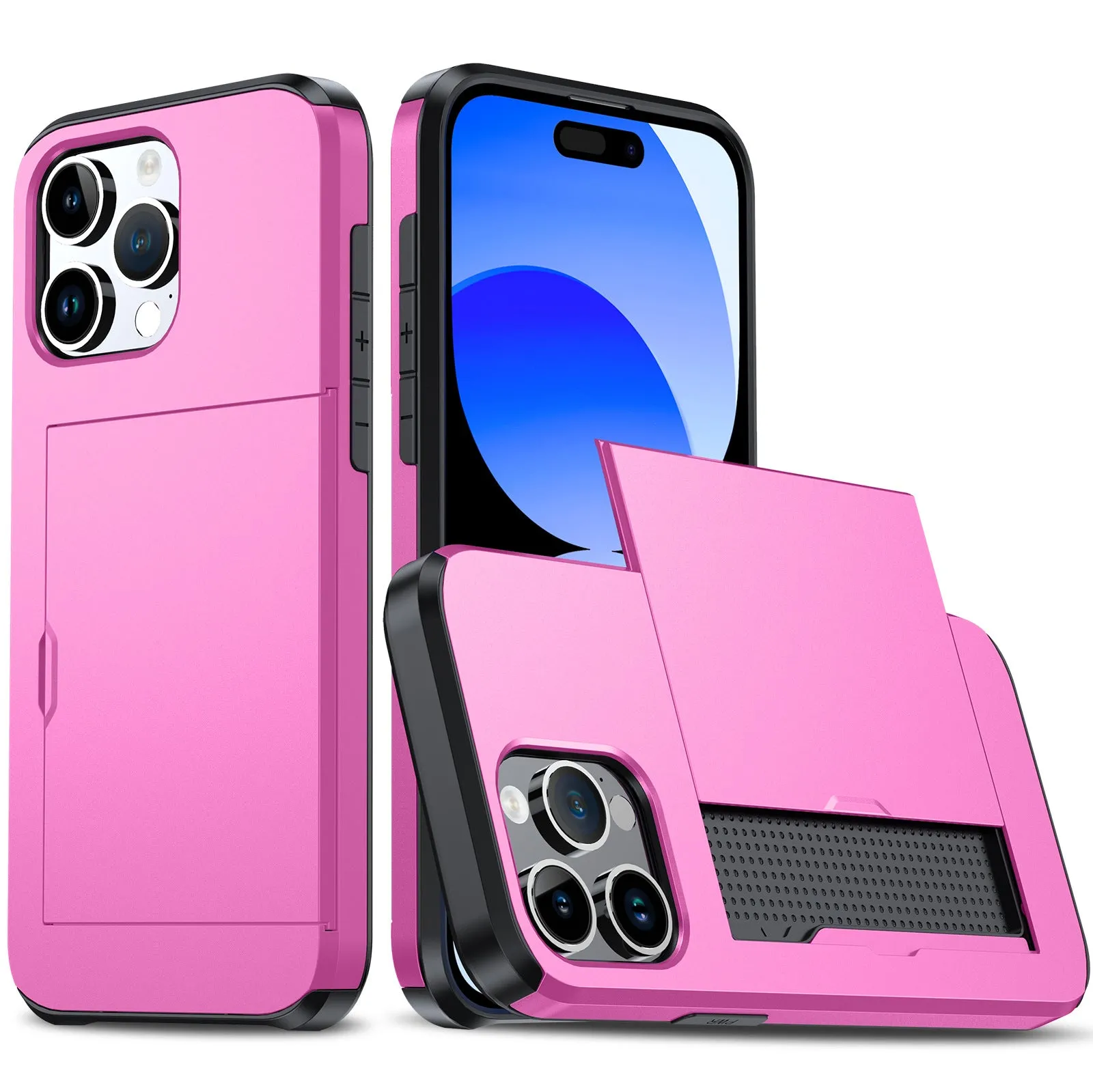 SGP card push slide TPU PC phone case for iPhone 15 Pro Max in navy blue with frosted finish and card slot