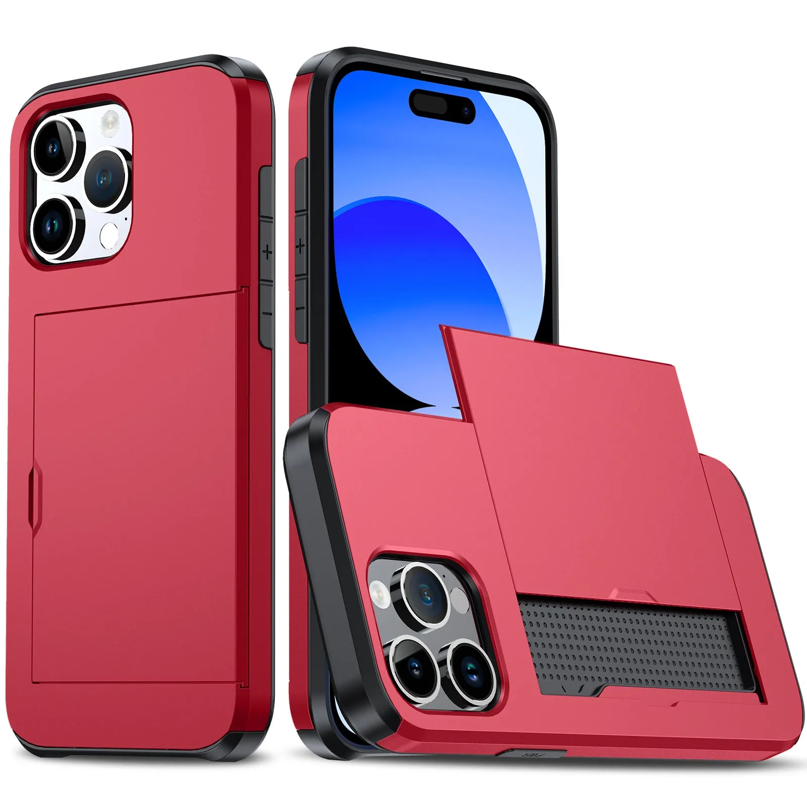 SGP card push slide TPU PC phone case for iPhone 15 Pro Max in navy blue with frosted finish and card slot
