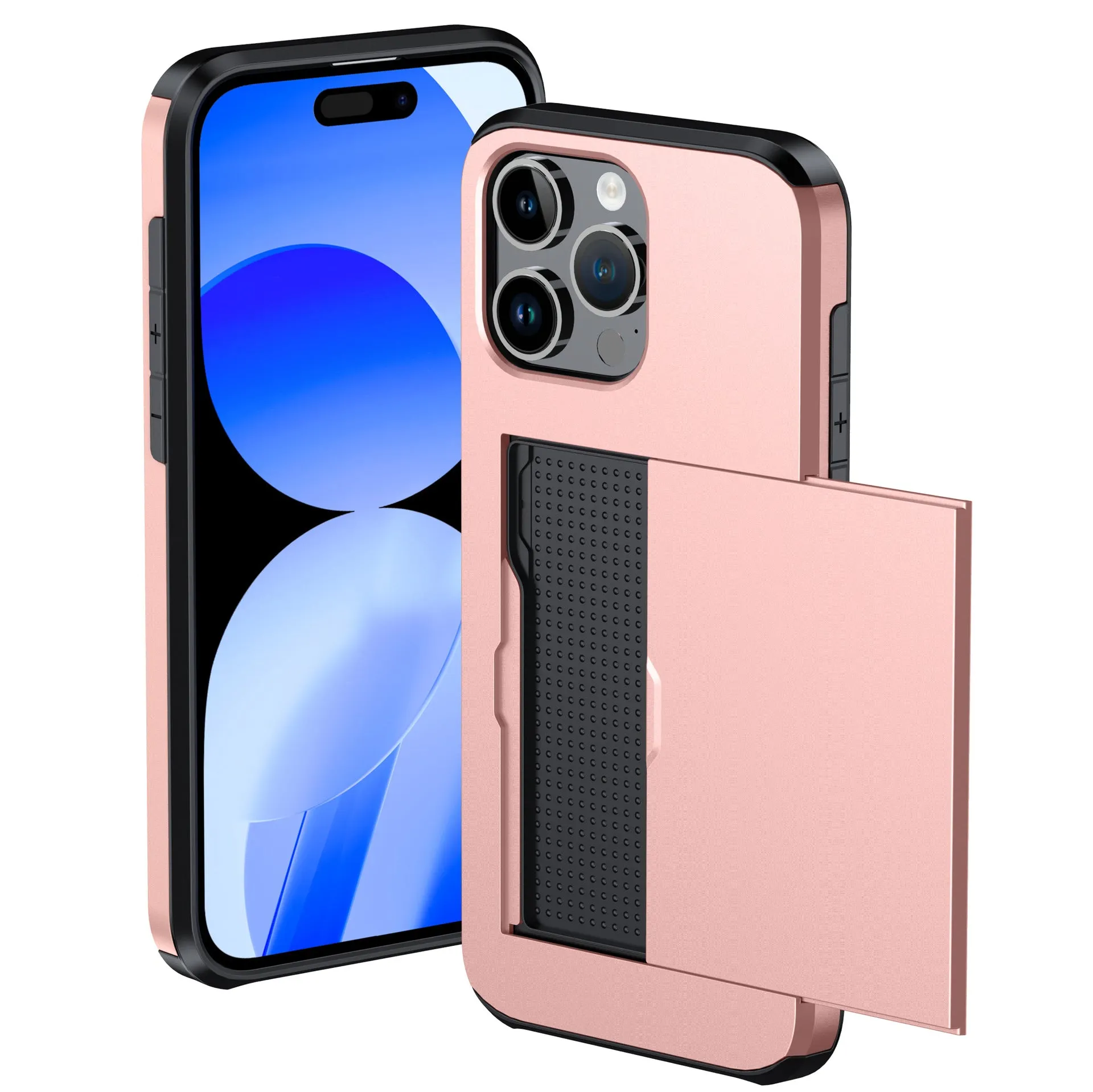 SGP card push slide TPU PC phone case for iPhone 15 Pro Max in navy blue with frosted finish and card slot