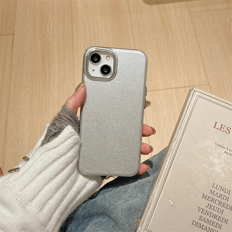 Imitation leather phone case for iPhone 15 Pro Max in solid black colour with embossed texture and protective edge