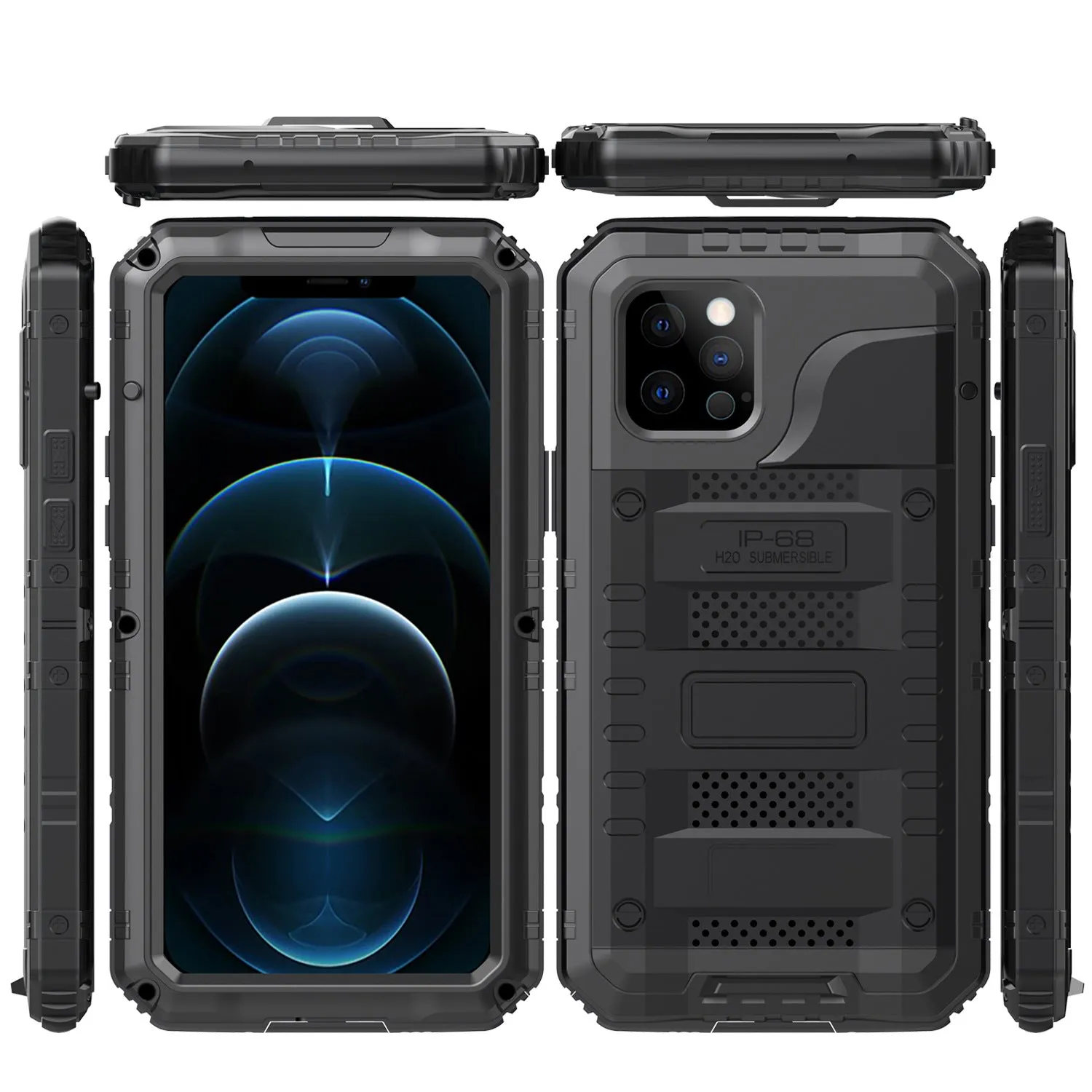 Waterproof metal diving phone case for iPhone 14 Pro Max in black