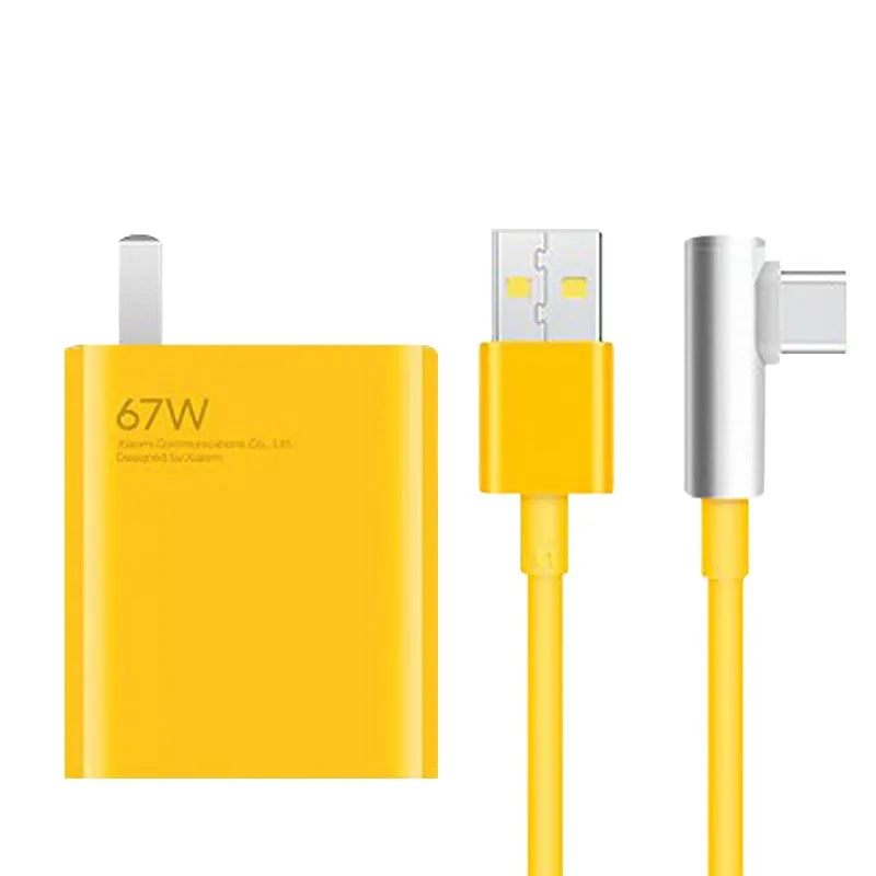 Game Enhanced Charger 67W in yellow with Type-C elbow USB cable for US electrical outlets