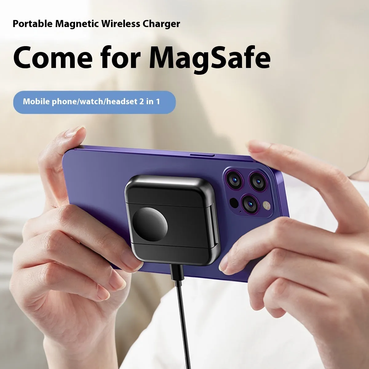 Three-in-one wireless charger with black plastic ABS PC body for watch earphone and mobile phone