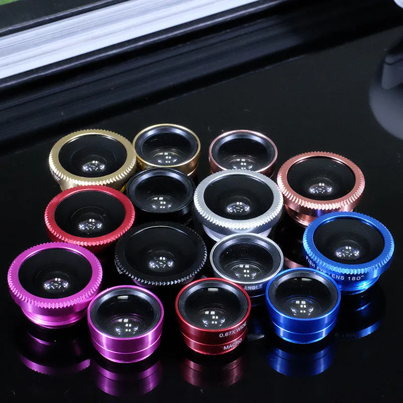 Mobile phone camera lens kit with fisheye, wide-angle and macro lenses for smartphone photography