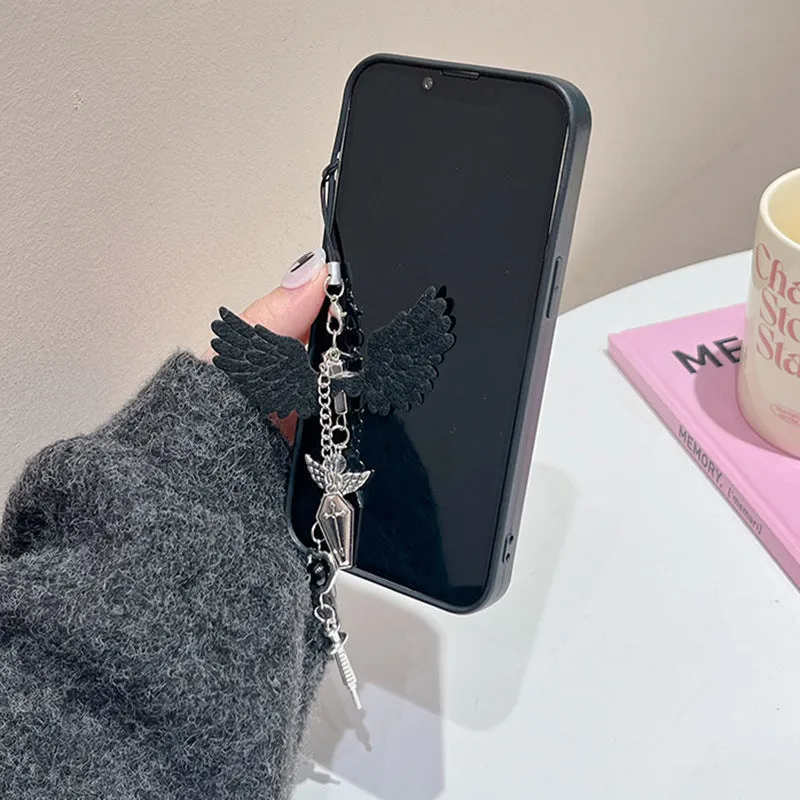 Ins retro dark wind epoxy cross phone case for iPhone showing three-dimensional cross pendant on all-inclusive protective shell