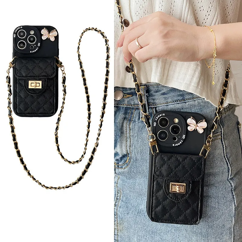 Butterfly card bag silicone phone case in black for iPhone showing card slot and drop-resistant design