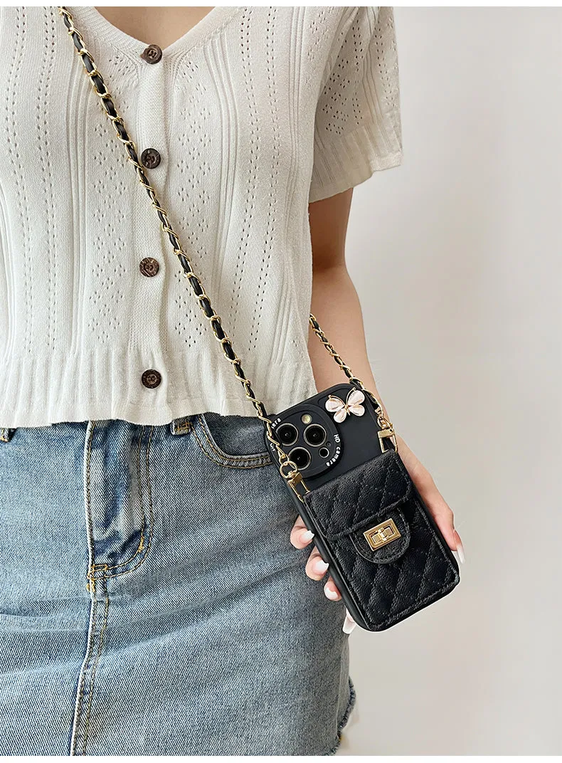 Butterfly card bag silicone phone case in black for iPhone showing card slot and drop-resistant design