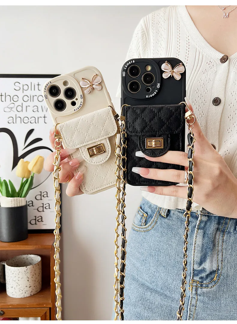 Butterfly card bag silicone phone case in black for iPhone showing card slot and drop-resistant design