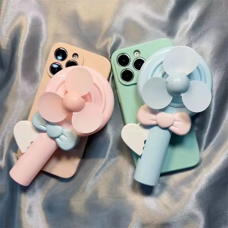 Cyan soft shell lollipop hand fan TPU phone case for iPhone 15 Pro Max with drop-resistant design