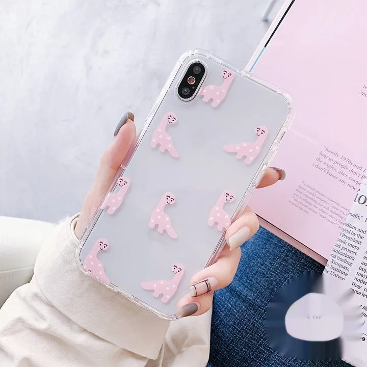 Cute cartoon little dinosaur silicone TPU phone case, drop-resistant back cover for iPhone, green colour with air cushion shell