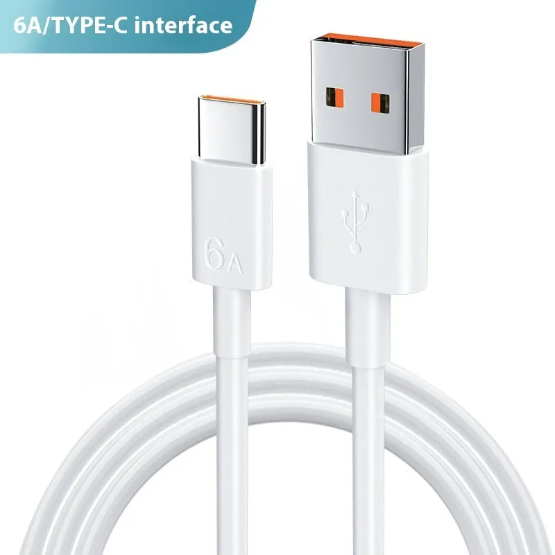 White PVC 6A super fast charge data cable for TYPE-C Micro USB Lightning connectors