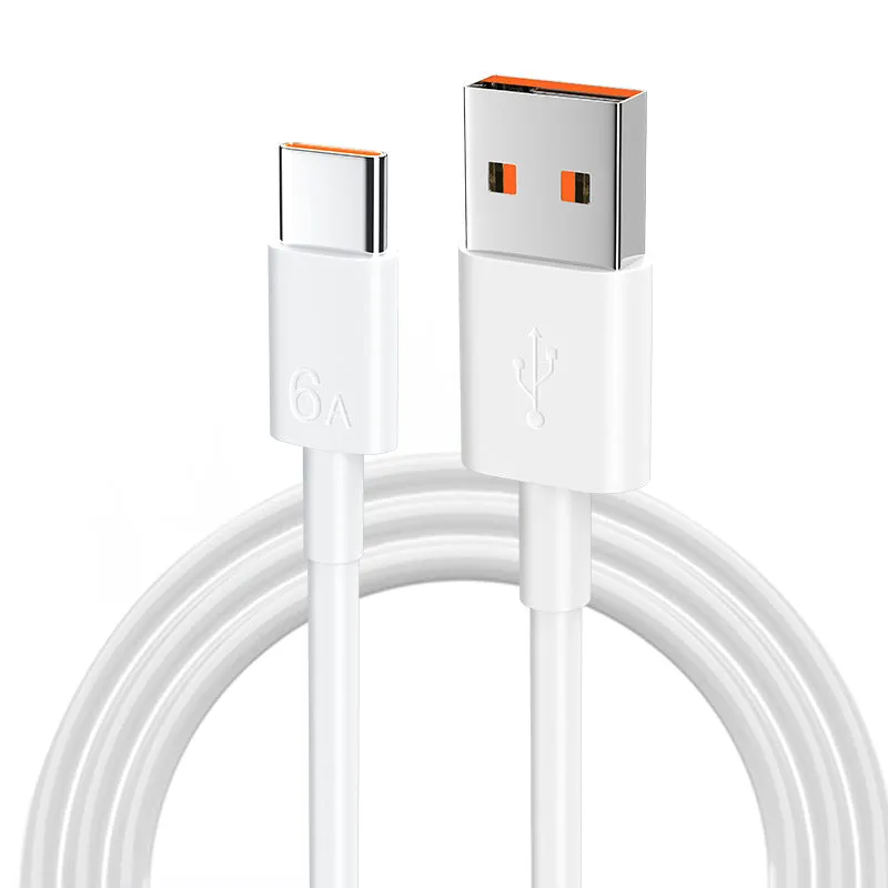 White PVC 6A super fast charge data cable for TYPE-C Micro USB Lightning connectors