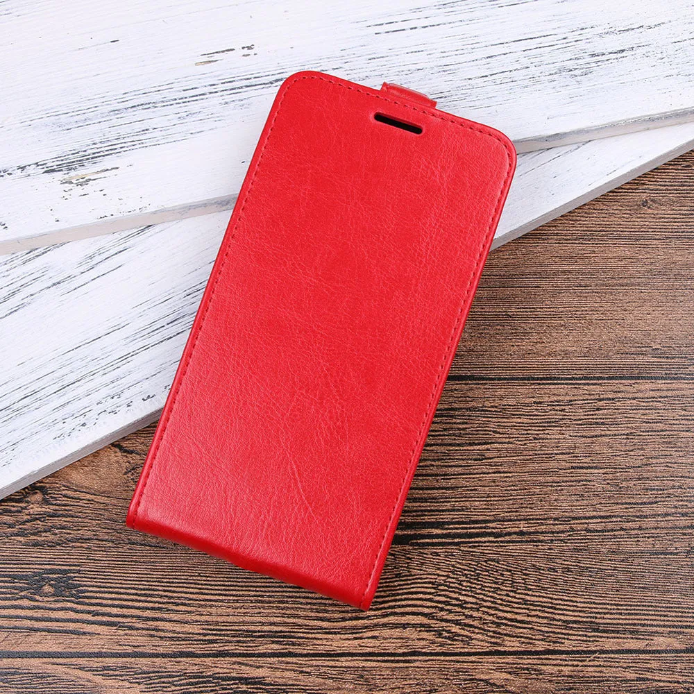 Honor 7X leather wallet phone case in black with card slots and crazy horse pattern texture.