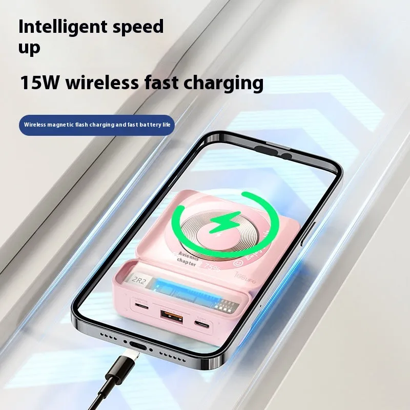 Large capacity 10000mAh 225W fast charging wireless magnetic power bank in retro gray