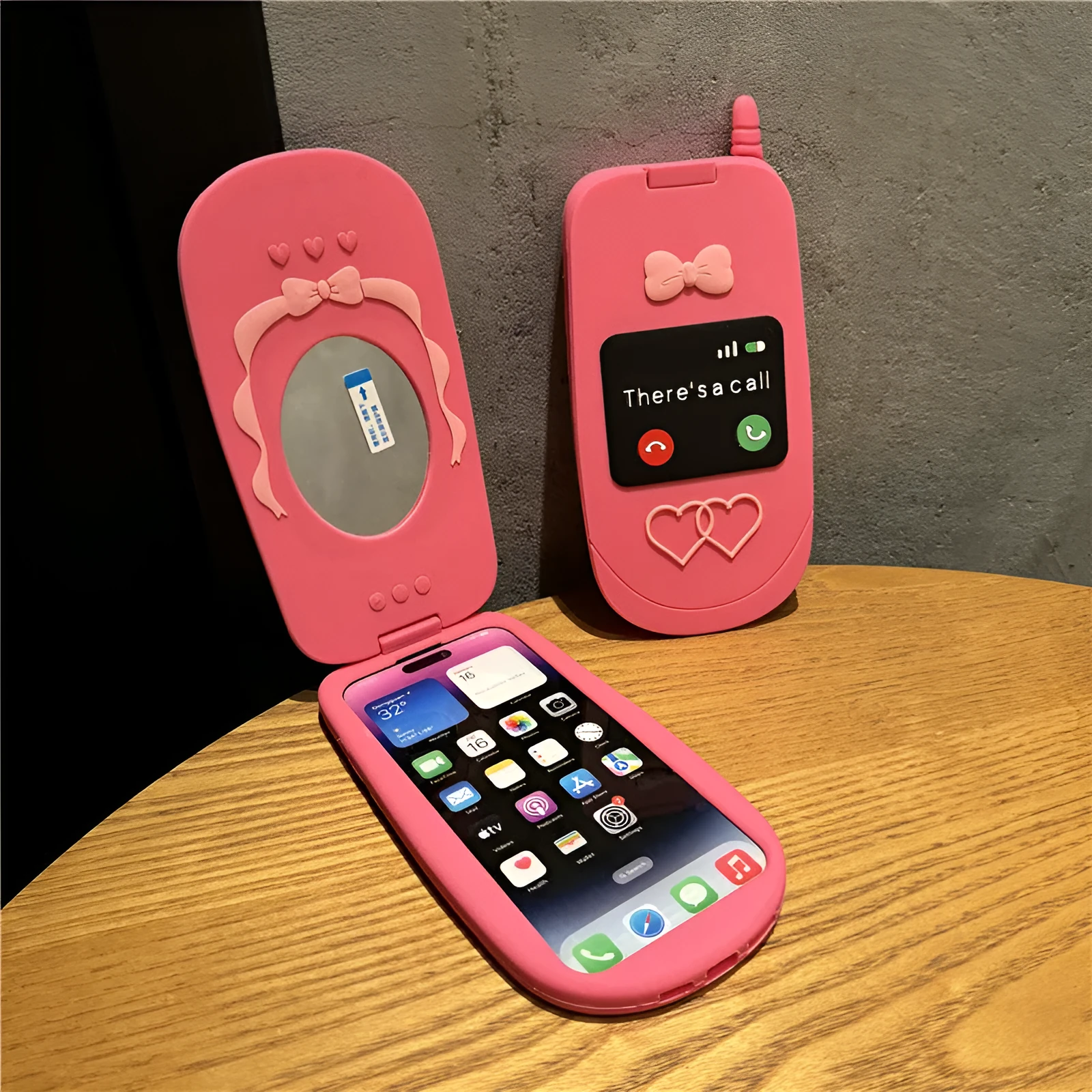 Silicone clamshell phone case in Rose Red Heart with love pattern for iPhone 15 Pro Max