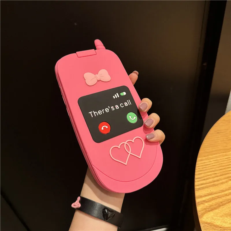 Silicone clamshell phone case in Rose Red Heart with love pattern for iPhone 15 Pro Max