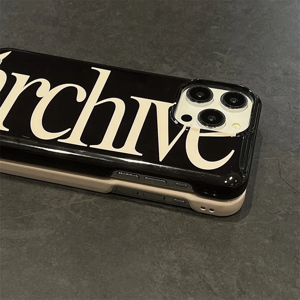 Niche Letter Card Filin hard TPU phone case for Apple iPhone in black side view