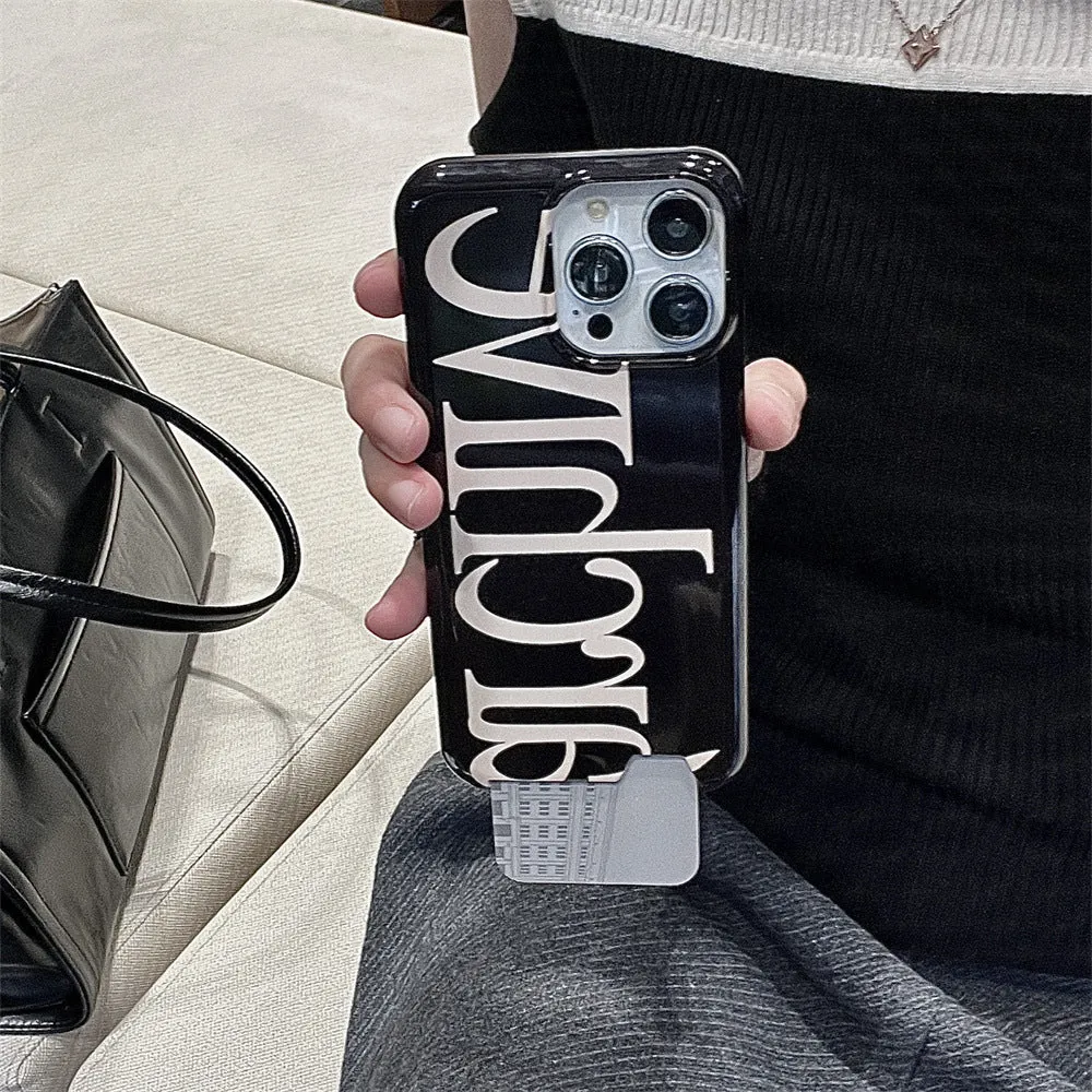 Niche Letter Card Filin hard TPU phone case for Apple iPhone in black side view