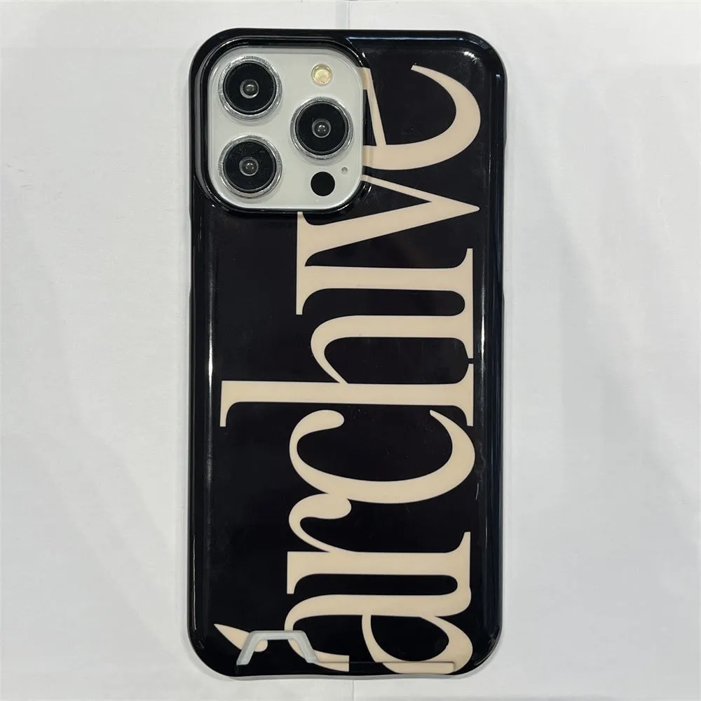 Niche Letter Card Filin hard TPU phone case for Apple iPhone in black side view