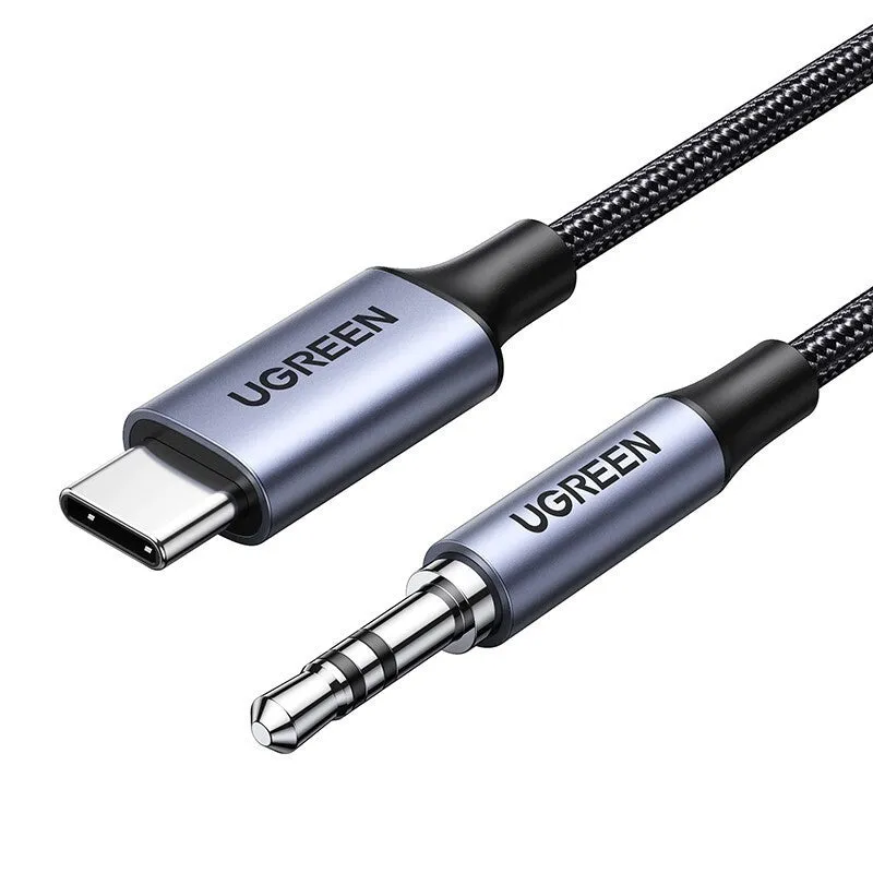 Type-C adapter cable with gold-plated connector in business gray color on a white background