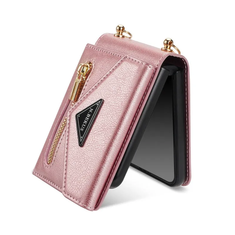 Samsung Z Flip phone case with side zipper card holder and kickstand, available in multiple colours